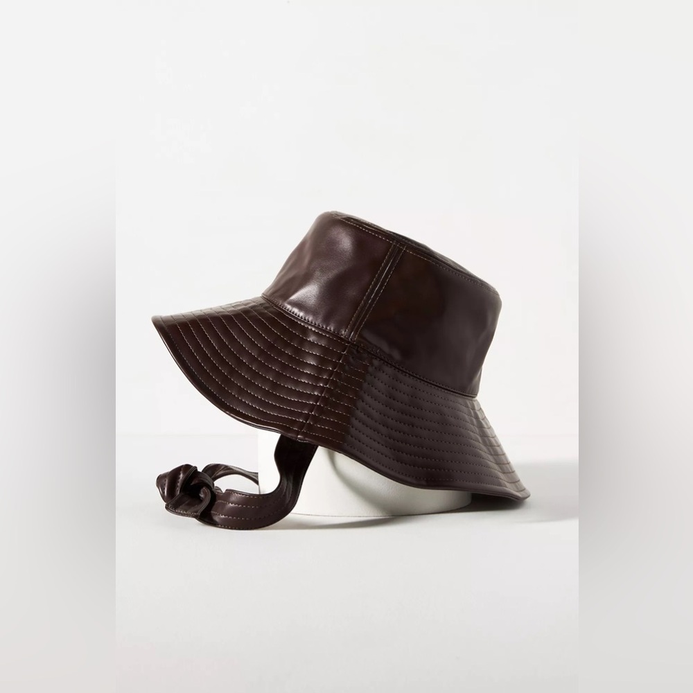 Anthropologie Faux Leather Strap Bucket Hat NWT - Picture 2 of 5